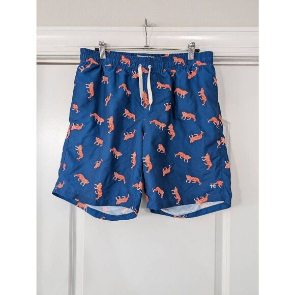 Tipsy Elves Tiger Swim Trunks men's large blue orange short Pull on novelty - Picture 1 of 5